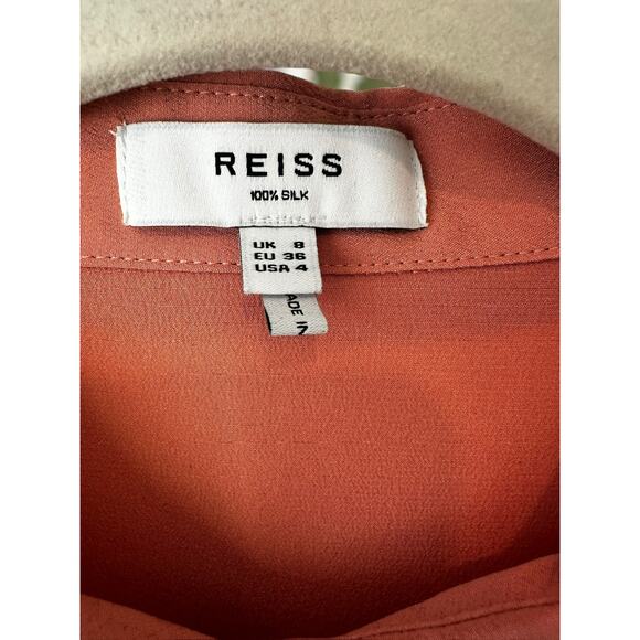 New REISS Eden Matte 100% Silk Tunic Button Down Shirt in Coral Pink Size 4 - Picture 4 of 11